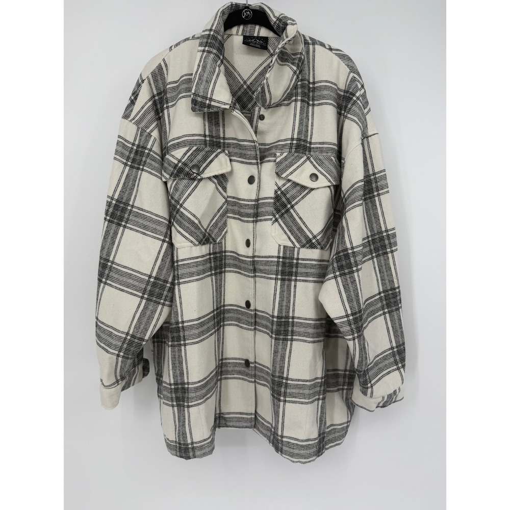 HFX Mens Plaid Flannel Shirt Jacket Black White Shacket XXL Wool Blend 1534711